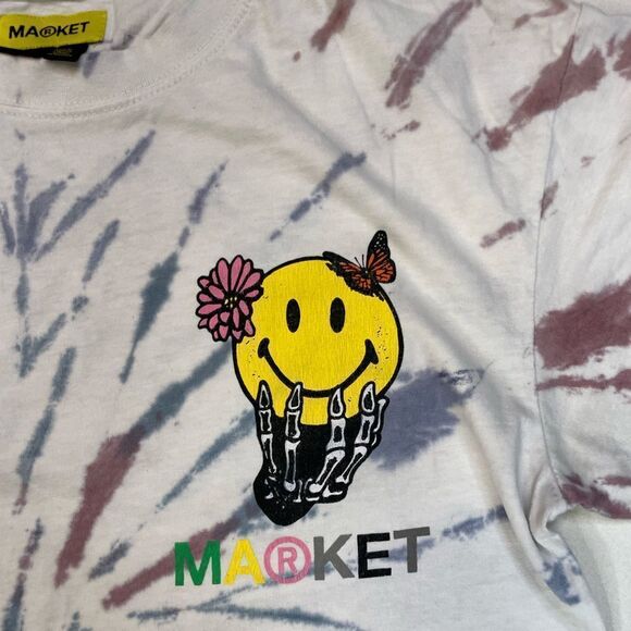Chinatown Market Smiley Grim Reaper Graphic Men Small White Tie Dye Short Sleeve - Picture 4 of 6